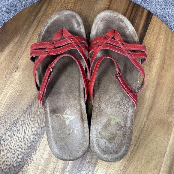 Dansko Jenelle Strappy Thong Sandals Cork Leather Red Womens Size EU 38 US 7.5-8 - Picture 5 of 8